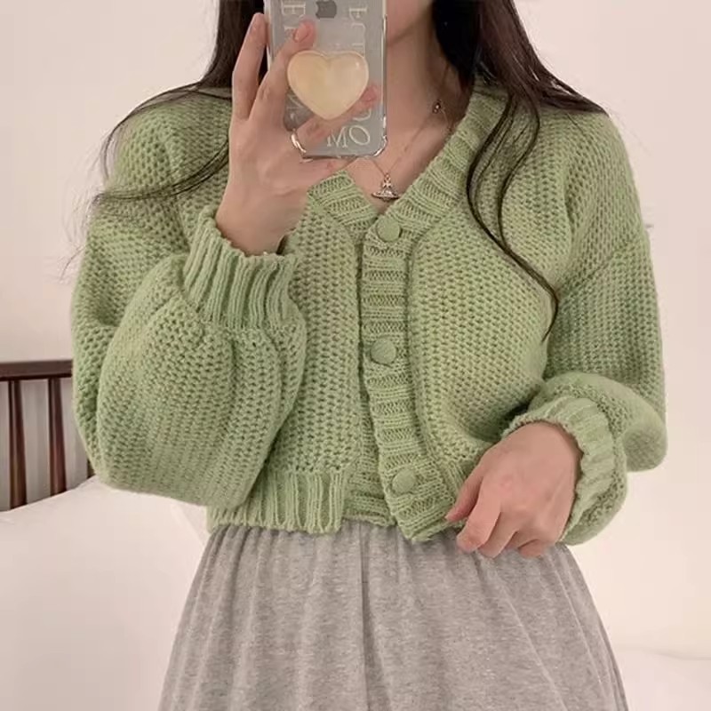 慵懒韩风宽松短款显瘦开衫毛衣外套女秋冬小个子外搭长袖针织上衣|undefined
