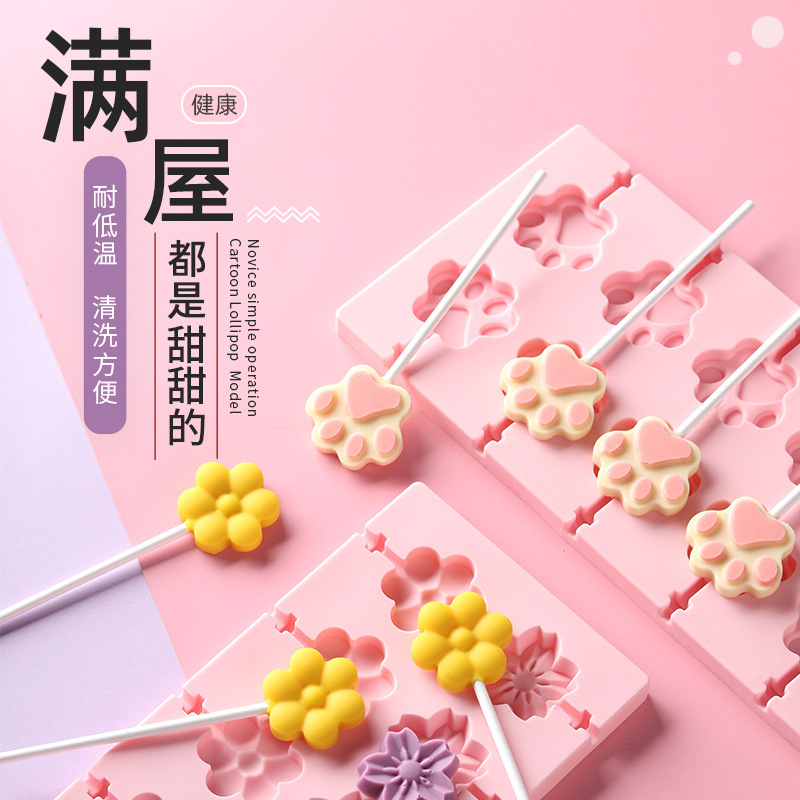 Silicone Lollipop Cheese Stick Mold Children's DIY Pear Paste Candy Mold 12-Pack Chocolate Mold with Cover Silicone Lollipop Cheese Stick Mold Children's DIY Pear Paste Candy Mold 12-Pack Chocolate Mold with Cover
