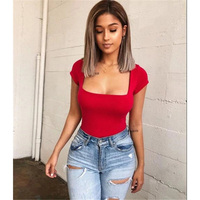 2023 verano AliExpress moda nuevo off-Cuello tubo superior Sexy Slim color sólido manga corta mono