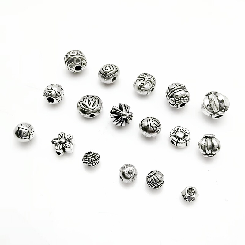 Amazon cross-border Xizang silver bead holder spacer retro silver diy beaded bracelet necklace accessories wholesale