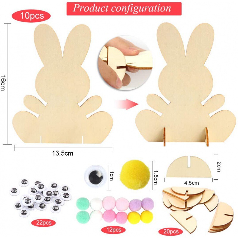 DIY handmade crafts decoration can be painted Easter wooden rabbit suitable for children sewing and decoration