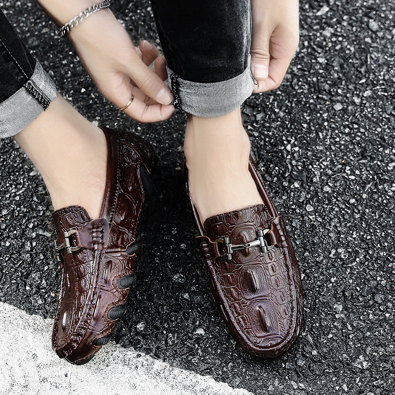 Live Broadcast Men's British Casual Leather Shoes Spring And Summer Slip-On Lazy Loafers Office Business Large Size Shoe_vogvips.com