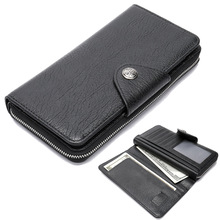跨境批发男士真皮长款钱包商务简约多卡位手拿包头层牛皮钱夹男