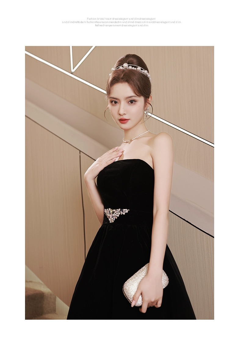 Đầm dạ hội đen không dây ôm body dáng dài, phong cách thanh lịch dự tiệc — Màu đen chi tiết 14