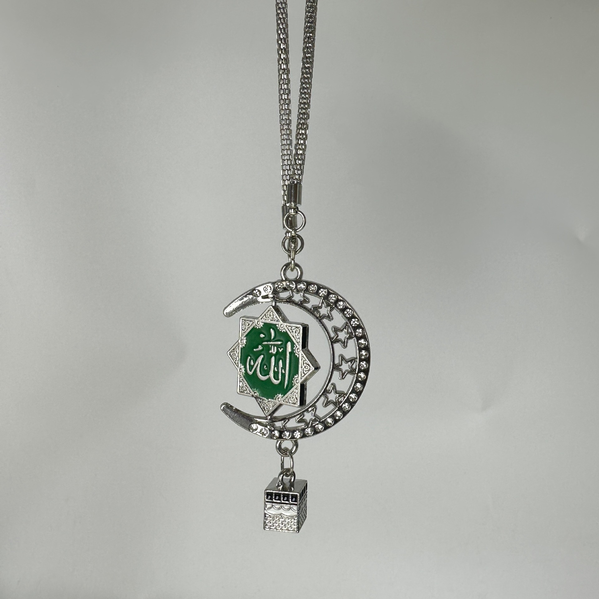 Popular cross-border direct-supply zinc alloy car pendant from the Middle East and Southeast Asia, double-sided diamond-embellished star-moon design, premium model