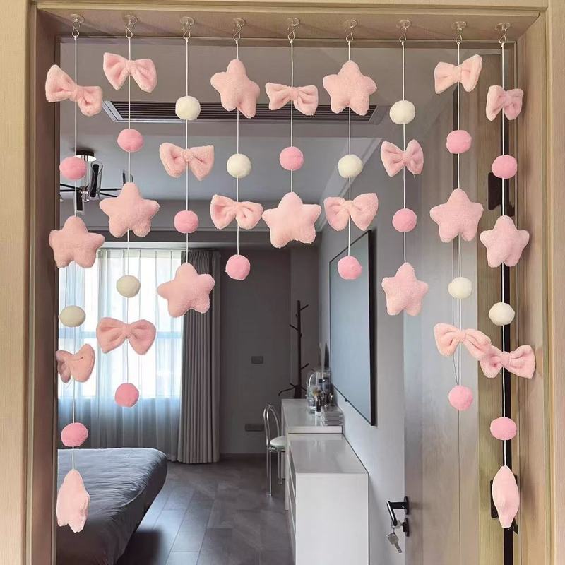 Pink Planet Door Curtain, No Punching, Wall Decoration Door Curtain Hanging, Cute Girly Heart Arrangement, High-Looking Female Curtain