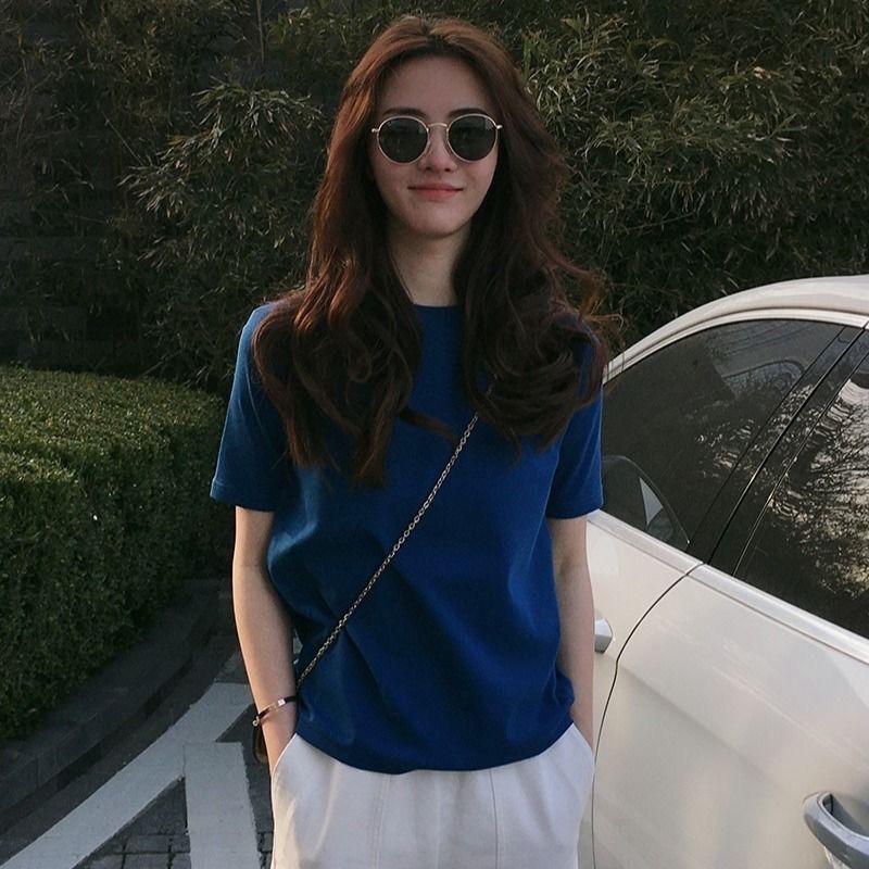 95% CoTTon Fashionable Pure Color ShorT-sleeved T-shirT Women's Loose Korean STyle Half-sleeved T-shirT Top 2024 Summer New Trend 95% CoTTon Fashionable Pure Color ShorT-sleeved T-shirT Women's Loose Korean STyle Half-sleeved T-shirT Top 2024 Summer New Trend