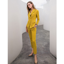 黄色西装套装女小西装短款女小个子春季修身韩版休闲职业气质修身