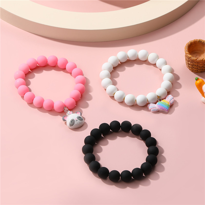 Cute Heart Shape Arylic Beaded Kidu0027S Bracelets 3 Piece Set