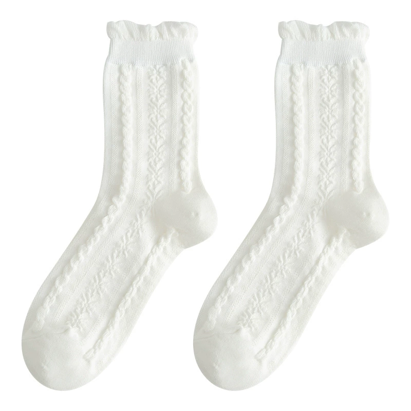 Mid-Length Socks (Tide) — White princess style, universal CN36–43, 6-pattern set