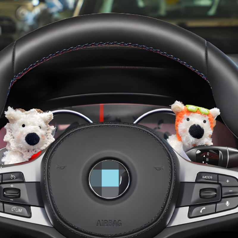 West Highland Car Car Bloque Decoración Luz de giro Muñeca de cachorro Limpiaparabrisas Muñeca Adornos de espejo retrovisor Mujer