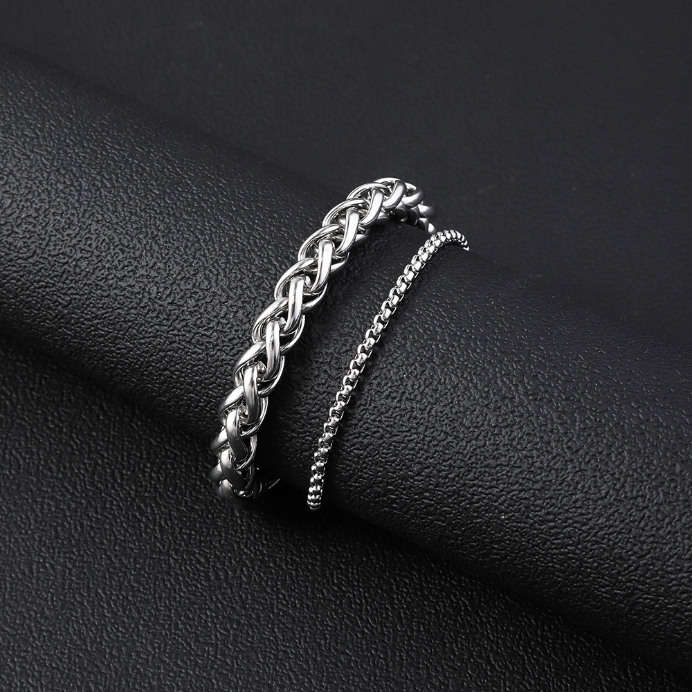 Cuban Link Bracelet For Men Double Layer Titanium Steel Chain_voghion.com