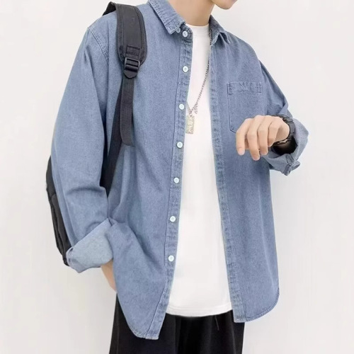 Japanese Retro Washed Denim Long-Sleeve Shirt for Men - Spring and Autumn New Trend Casual Stylish Versatile Bad Boy Workwear Shirt