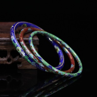 Beijing Cloisonné Antique Collectible Classical Ethnic Style Copper Filigree Enamel Jewelry Polished Round Bracelet