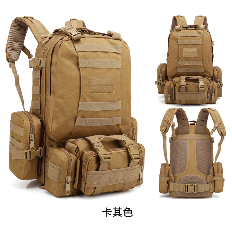 Mochila de montañismo combinada para exteriores de gran capacidad, mochila multifuncional, mochila táctica de viaje de camuflaje militar de tela Oxford para hombres
