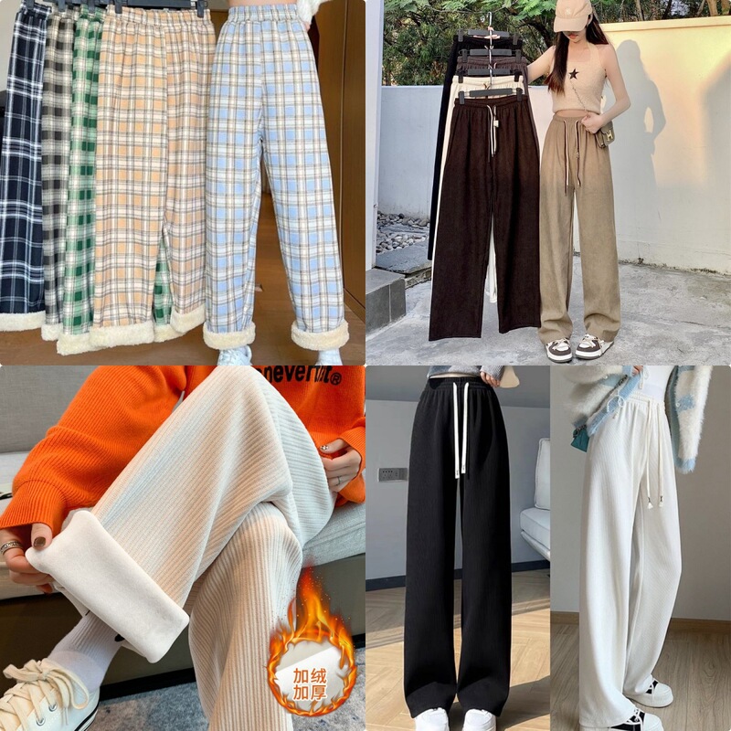 Corduroy Wide-Leg Pants for Women in Autumn and Winter New Velvet Pants Chenille Cream Pants High-Waisted Straight Plaid Casual Pants