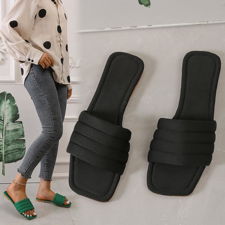 Women's Ladies Slides Indoor Leather Fabric Waterproof Non-Slip Flip Flops_voghion.com