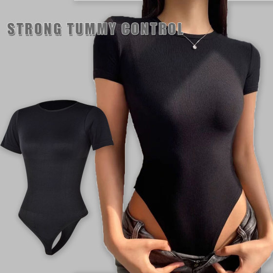 Cross-border New French Style Small Round Neck Short-sleeved Body Shaping Clothes Stretch Slim-fit Body Shaping Base T-shirt Spice Girl jumpsuit