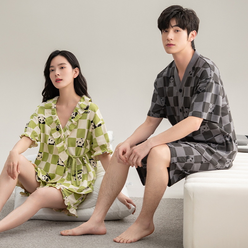 Pareja pijamas de verano puro algodón los hombres 2024 nuevo traje manga corta exquisito desgaste del hogar primavera y otoño