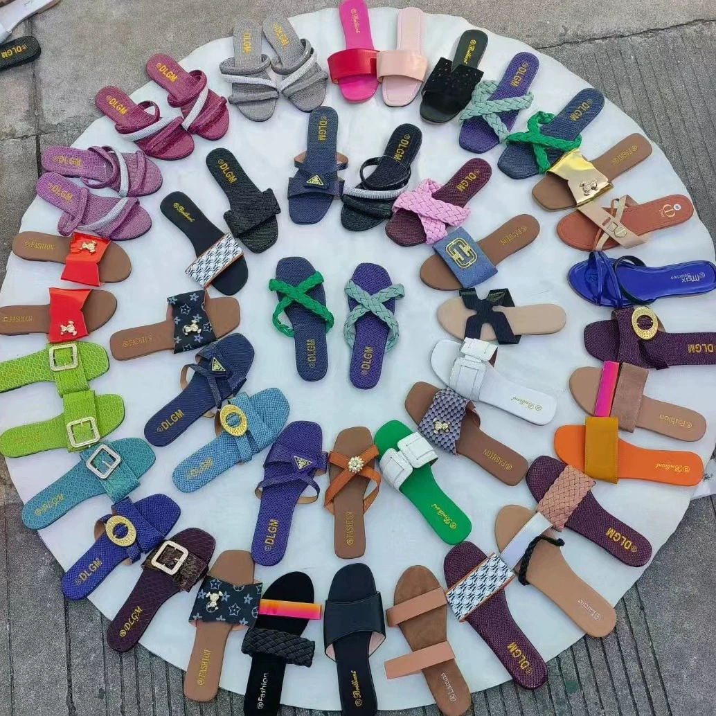 Европейские и американские трансграничные тапочки с ромбовидным бантом больших размеров, Женские однотонные сандалии на плоской подошве, тапочки, ленивые Тапочки