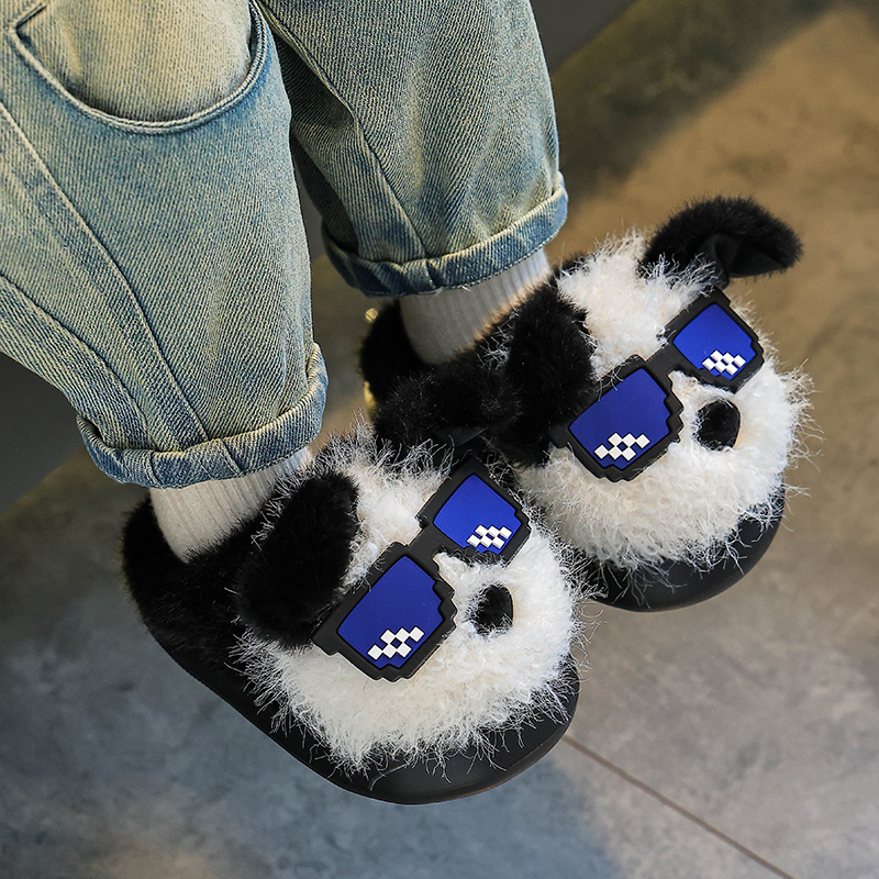 Otoño y invierno zapatillas de algodón para niños y niñas calientes y pelusa para padres e hijos, zapatos de algodón antideslizantes para cachorros