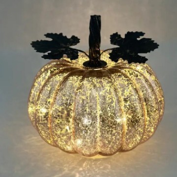 メーカー在庫あり、Amazonで人気の葉付きガラス製パンプキンランプ、タイマー付きハロウィンデコレーションLEDパンプキン|undefined