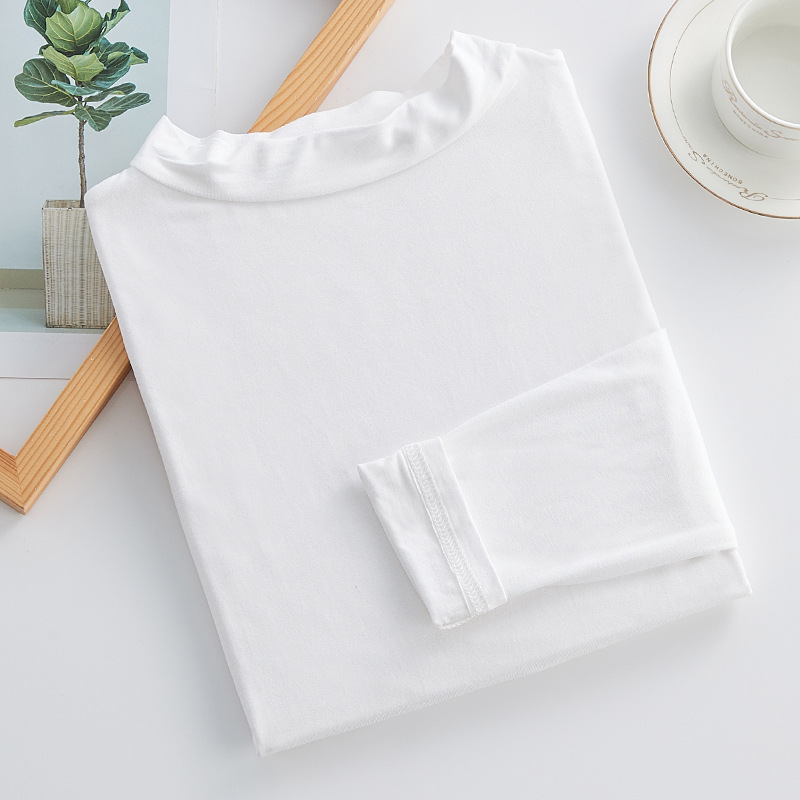 Modal medio cuello alto manga larga que basa la camisa para las mujeres otoño e invierno nuevo estilo coreano camiseta delgada suelta más tamaño superior image 14