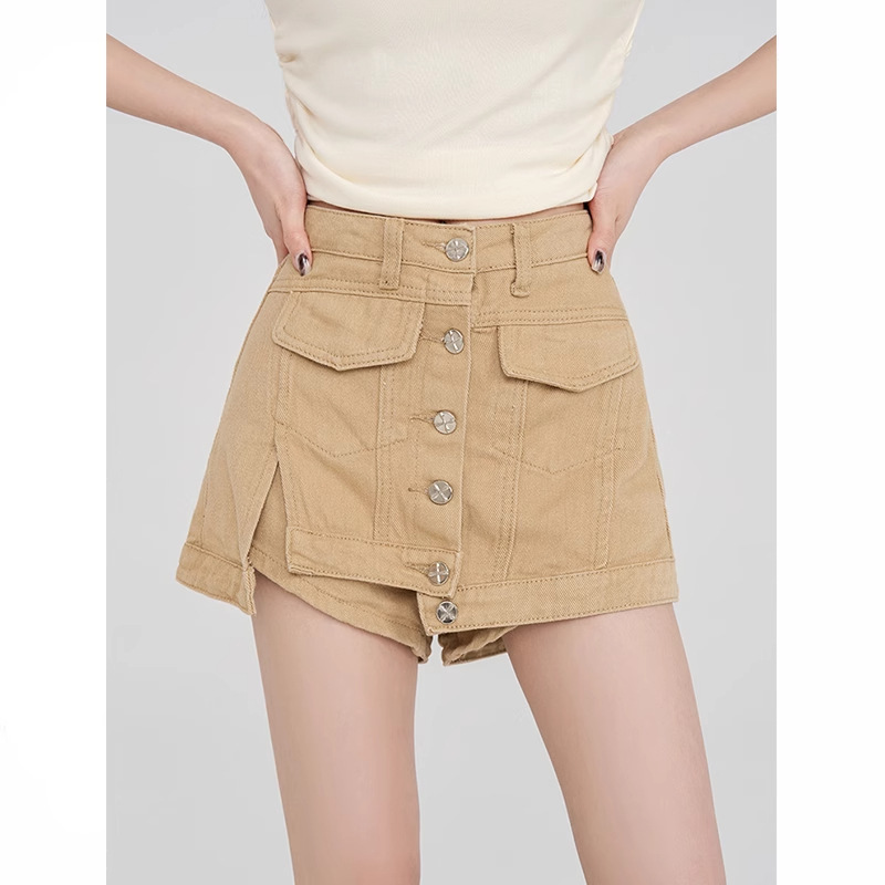 High Waist Irregular Pants Women's Denim Shorts Women's 2025 Summer Elegant All-match Breasted Slim-fit A- line Skirt High Waist Irregular Pants Women's Denim Shorts Women's 2025 Summer Elegant All-match Breasted Slim-fit A- line Skirt