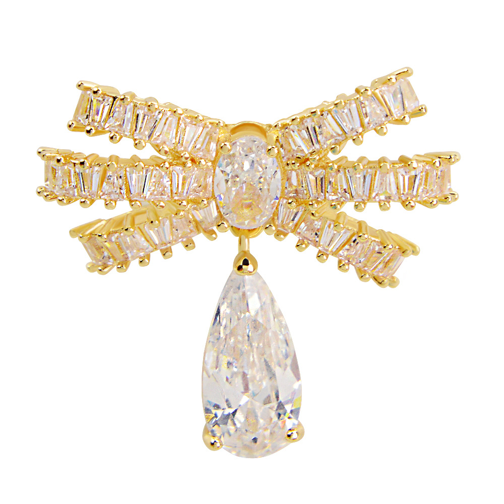 Copper fashionable quality summer brooch with zircon with bow