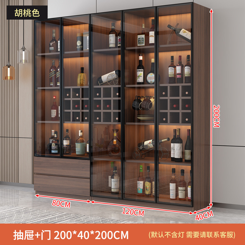 Винный шкаф пятидверный стеклянный с двойным ящиком, ширина 200.