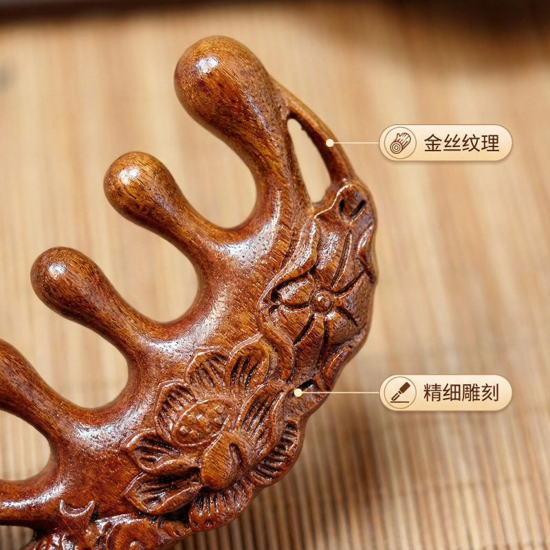Sandalwood Scalp Massage Comb Half Round Five Teeth Gua Sha Head Neck Meridian Comb Gift quality and texture