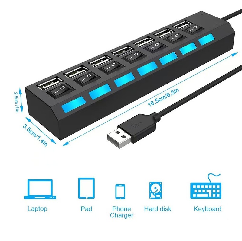 HUB7 ポート スプリッター 7 ポート ハブ 7 ポート、独立したスイッチとライト付き HUB7 穴エクステンダー マルチ インターフェイス|undefined