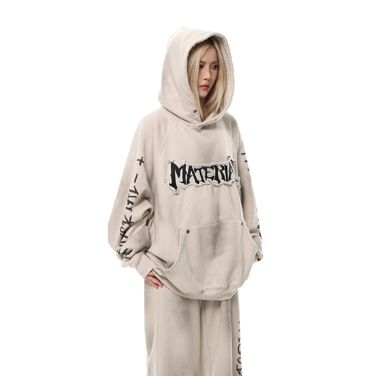 Jia Yiku Men's Clothing 2026 Wasteland Style American Washed Heavyweight Hoodie Autumn/Winter New Patch Embroidery Hooded Sweatshirt