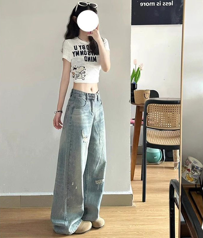 Ženske traperice visokog struka poderane široke svijetle boje_voghion.com