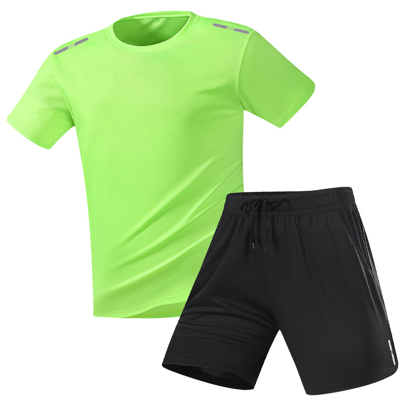 Trajes deportivos transfronterizos para hombres de verano nuevos juegos de dos piezas de correr Casual Fitness camiseta de secado rápido de hielo pantalones cortos de mangas cortas