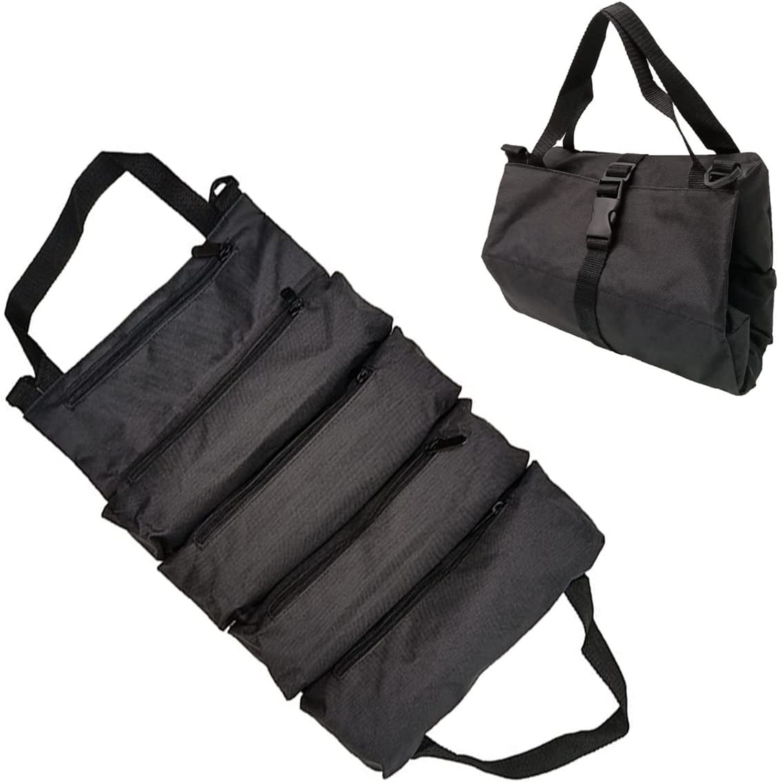 亚马逊新品工具卷袋多功能工具卷袋汽车工具卷收纳袋5 个拉链口袋