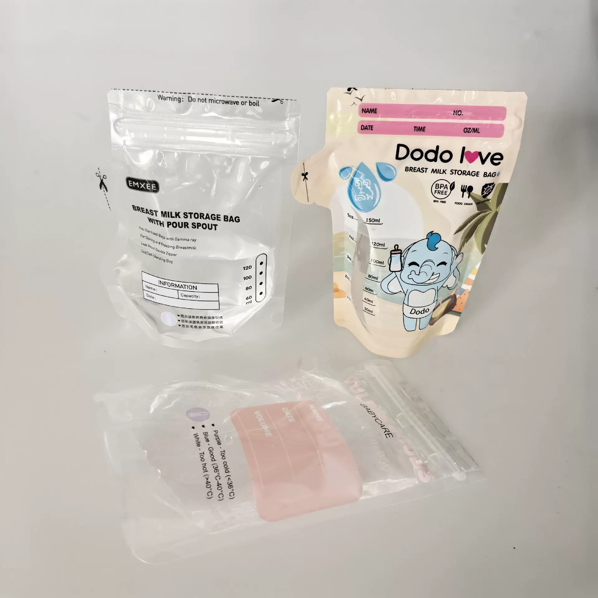 源头工厂250ml壶嘴款感温储奶袋跨境电商专供母乳储存袋