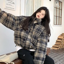 美式圣诞红氛围感格子加厚保暖棉衣棉服女2025春季雪地面包服外套