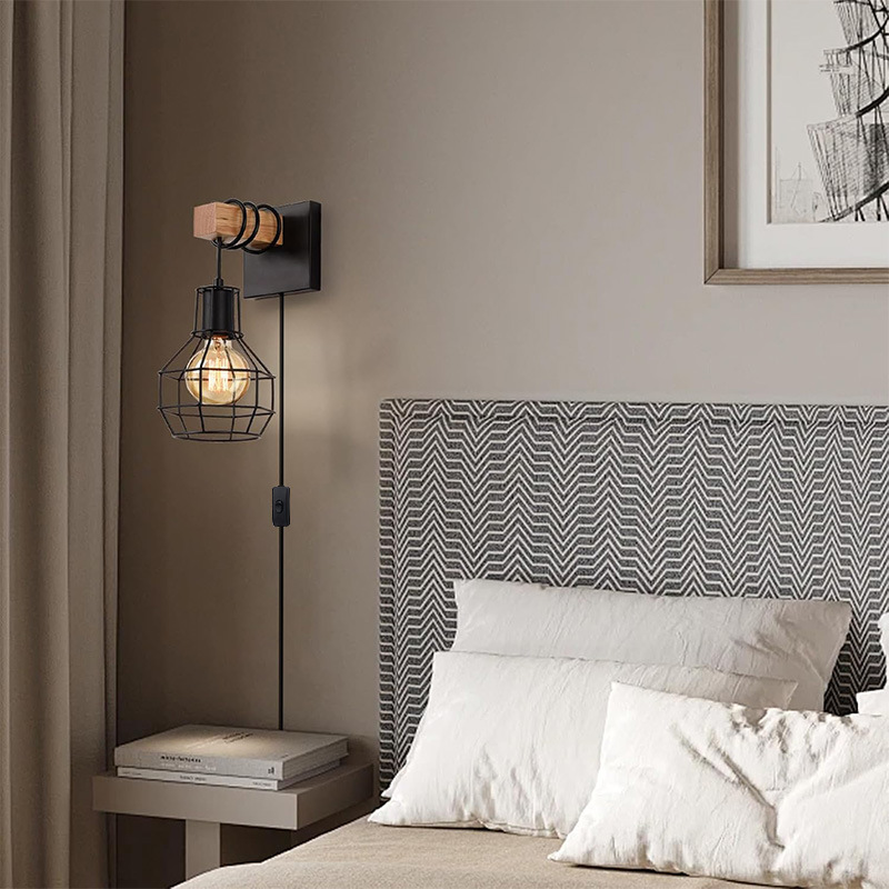 Rural retro industrial gaula de viento lámpara de pared dormitorio cabezal de cama cocina con interruptor de enchufe lámpara de pasillo