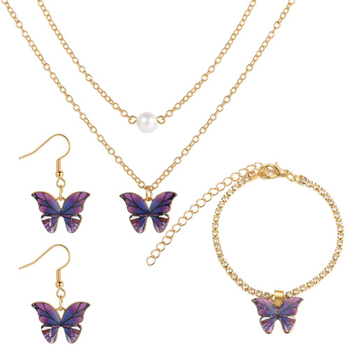 European and American cross-border hot-selling butterfly pendant jewelry set 3-piece creative earrings necklace bracelet combination set