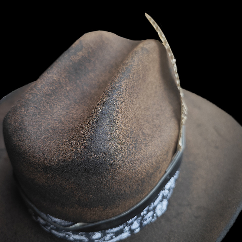 Cappello in denim in stile vintage western, cappello alla moda in feltro di pecora in pura lana per esterni_voghion.com
