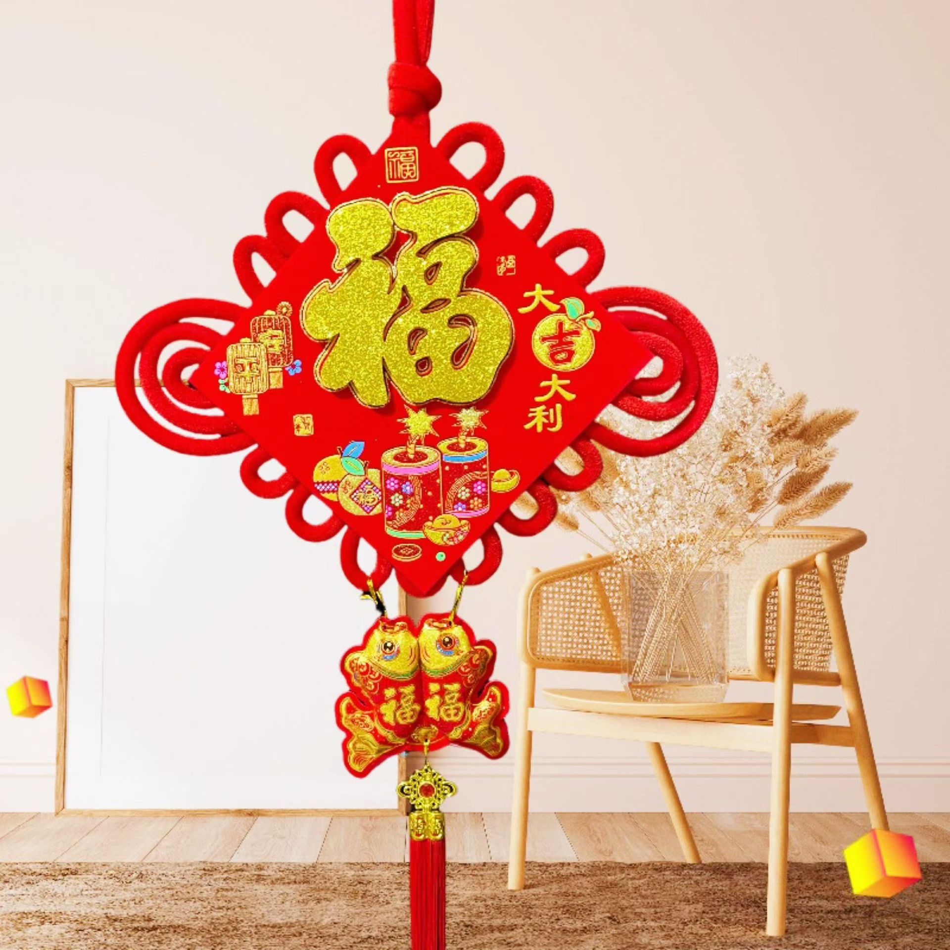 Nuevo estilo de tela de terciopelo Fu Fu Festival de Primavera chino Nudo Año Nuevo sala de estar Nudo chino decoración de celebración colgante regalo de mudanza de casa image 18