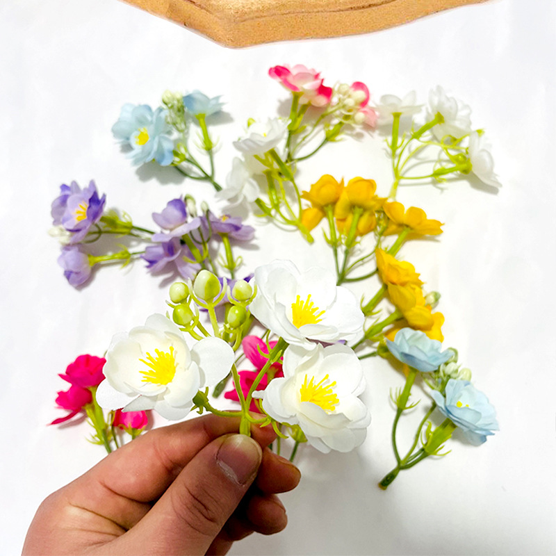 Simulación de flores de jazmín, ramo de flores, pinzas de cabello, guirlanda, accesorios, props de disparo, decoración de ventanas, boda fresca