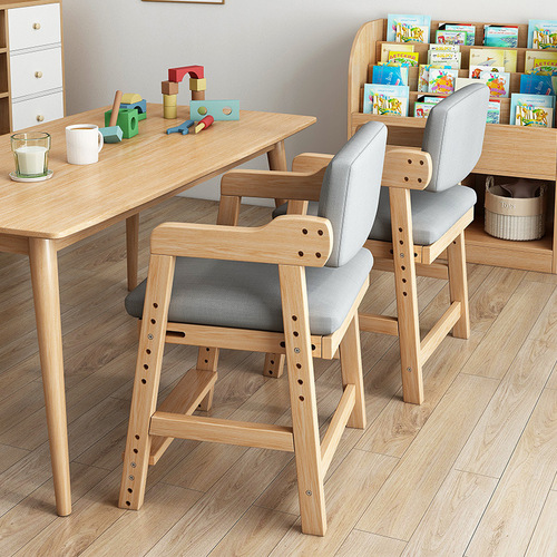 Children's solid wood dining chair can be lifted, home study chair back stool, multi-functional student desk homework chair