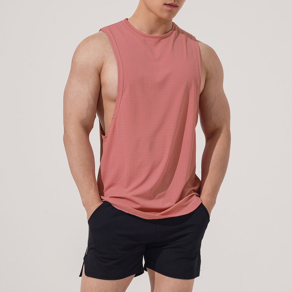 Chaleco transfronterizo de Europa y América malla de material de nylon de los hombres deportes gimnasio chaleco cuello redondo sin mangas en stock suministro