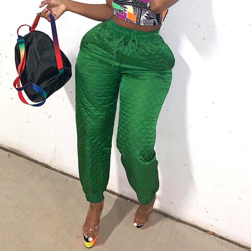 Vêtements pour femmes automne et hiver nouvelle couleur unie maille taille haute cravate jambe coton pantalon pantalons décontractés pour femmes_voghion.com