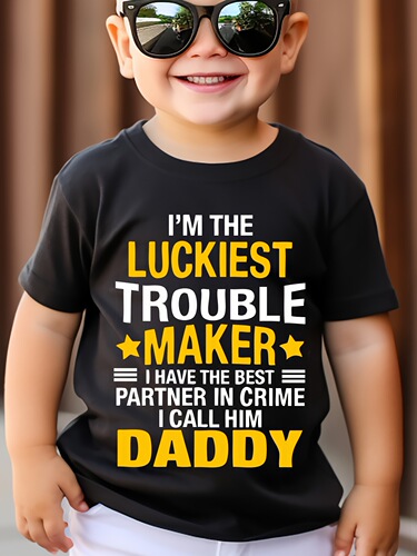 Boy's T shirt I am the luckiest troublemaker. LetterT T-shirt
