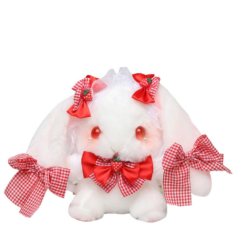 Japanese Lolita cute Lolita shoulder plush bag lace bow strawberry rabbit doll small shoulder bag