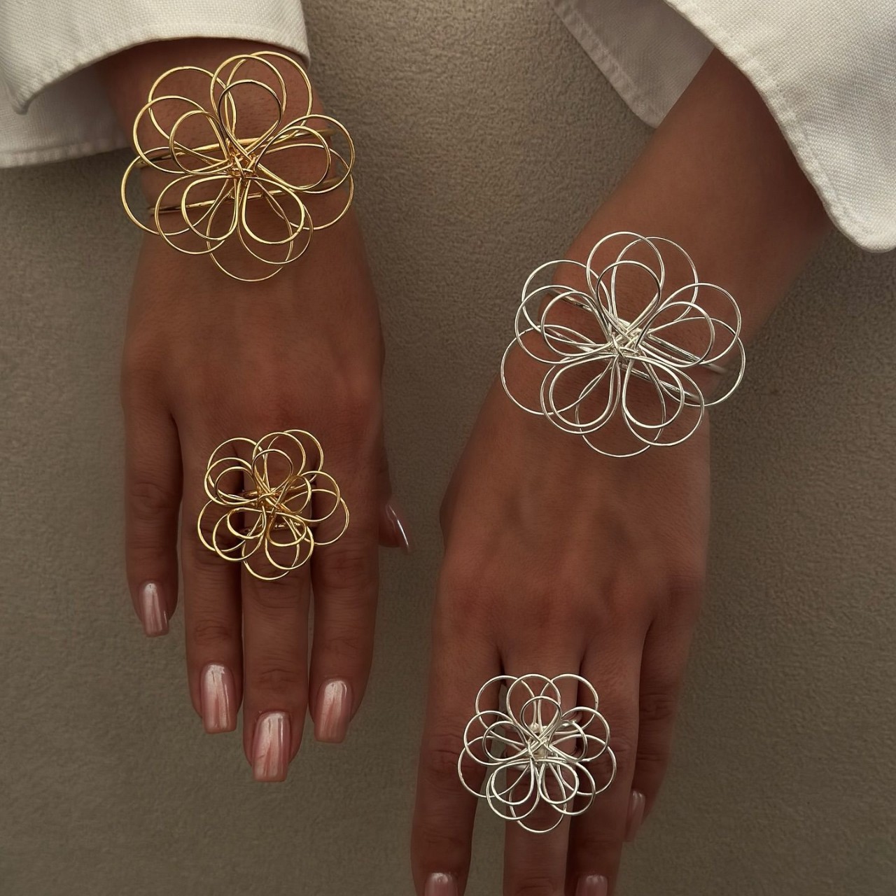 Multi-Layered Flower Ring Earrings Wholesale Cross-Border Niche Design Winding Accessories Irregular Lines Hollow Bracelet for Women