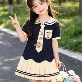 女童夏季连衣裙2026新款洋气时髦儿童兔子警官娃娃领背心公主裙潮
